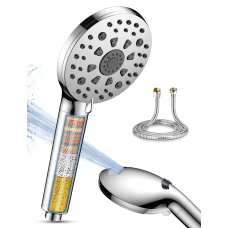 Hard Water Filter Shower Head with 15 Stage Filter, 7 Spray Modes Water Saving High Pressure Shower Head and 1.5M Hose, Universal Handheld Filtered Shower Heads for Remove Residual Chlorine